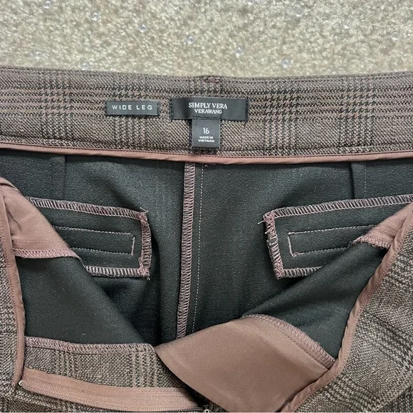 Simply Vera Vera Wang Brown Plaid Wide Leg Trousers - Picture 4 of 7